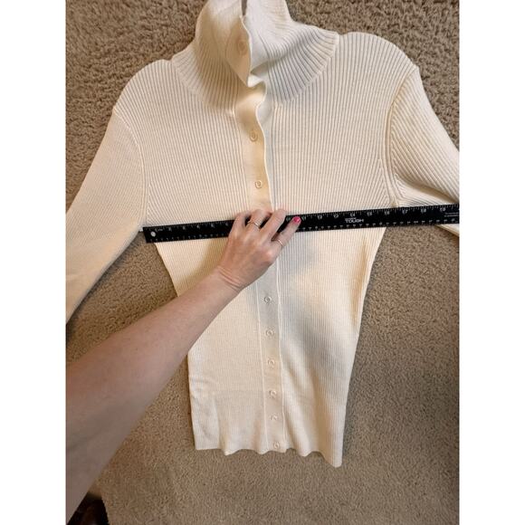Thakoon‎ Merino Wool Ivory Button Up Turtleneck Cardigan Sz S Minimalist Preppy - Picture 11 of 16